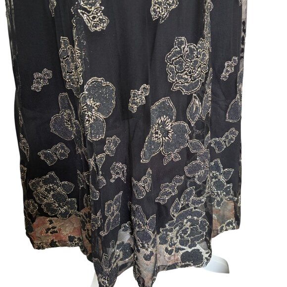 Women's Sequin Fit and Flare A-Line Midi Dress Glitter Black Gold Size 10 - Picture 6 of 7